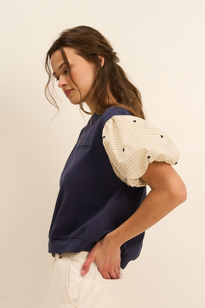 The Greii Heart Detail Puff Sleeve Knit Top