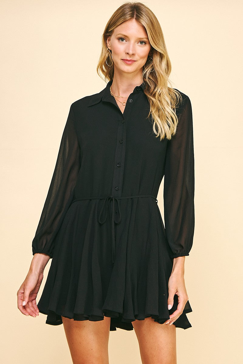 Pinch Collared Button Down Mini Dress