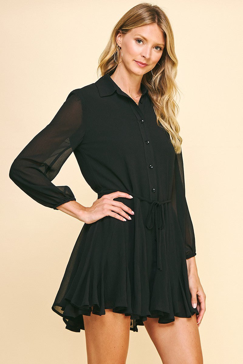 Pinch Collared Button Down Mini Dress