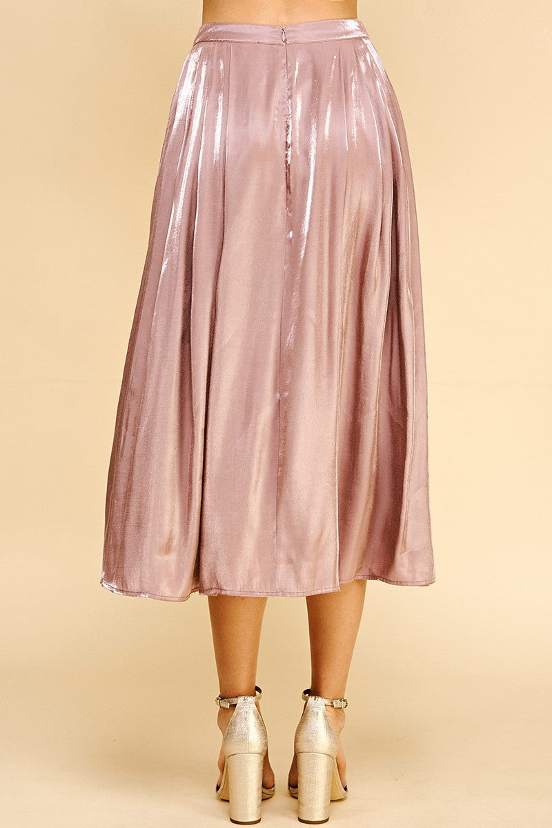Pinch Satin Pleated Maxi Skirt