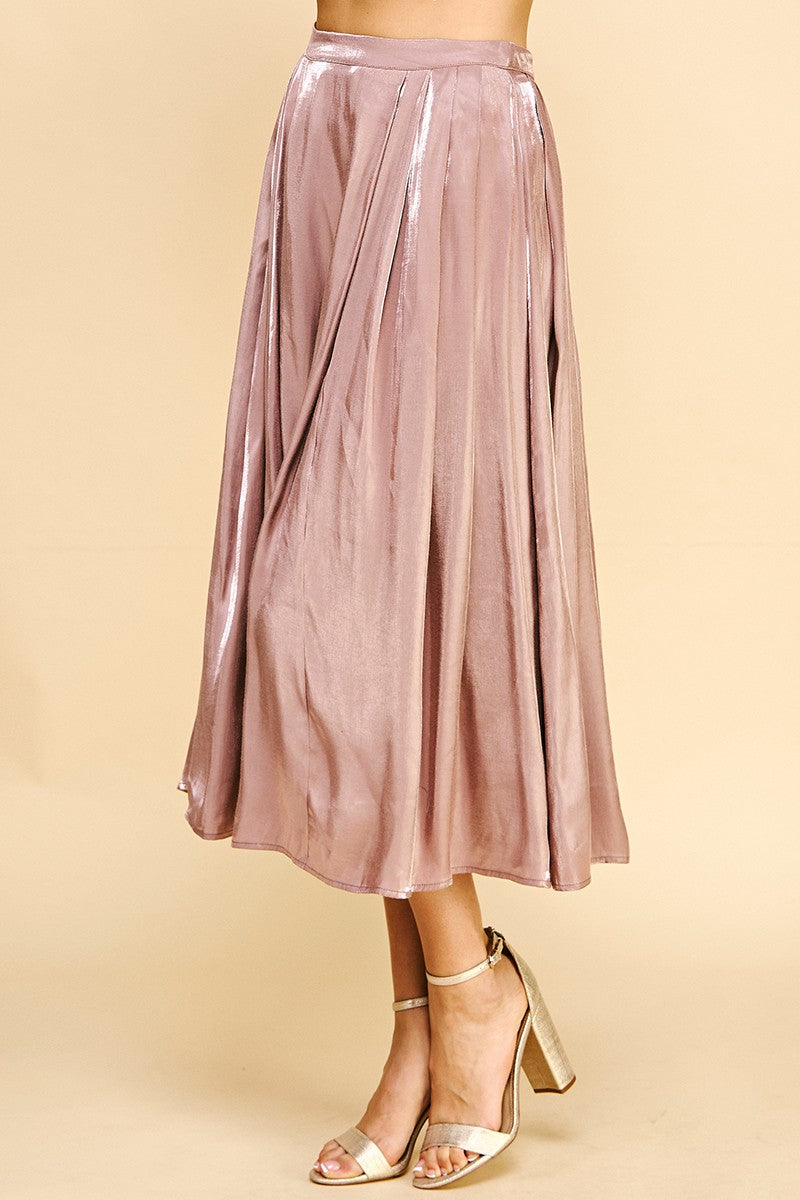Pinch Satin Pleated Maxi Skirt
