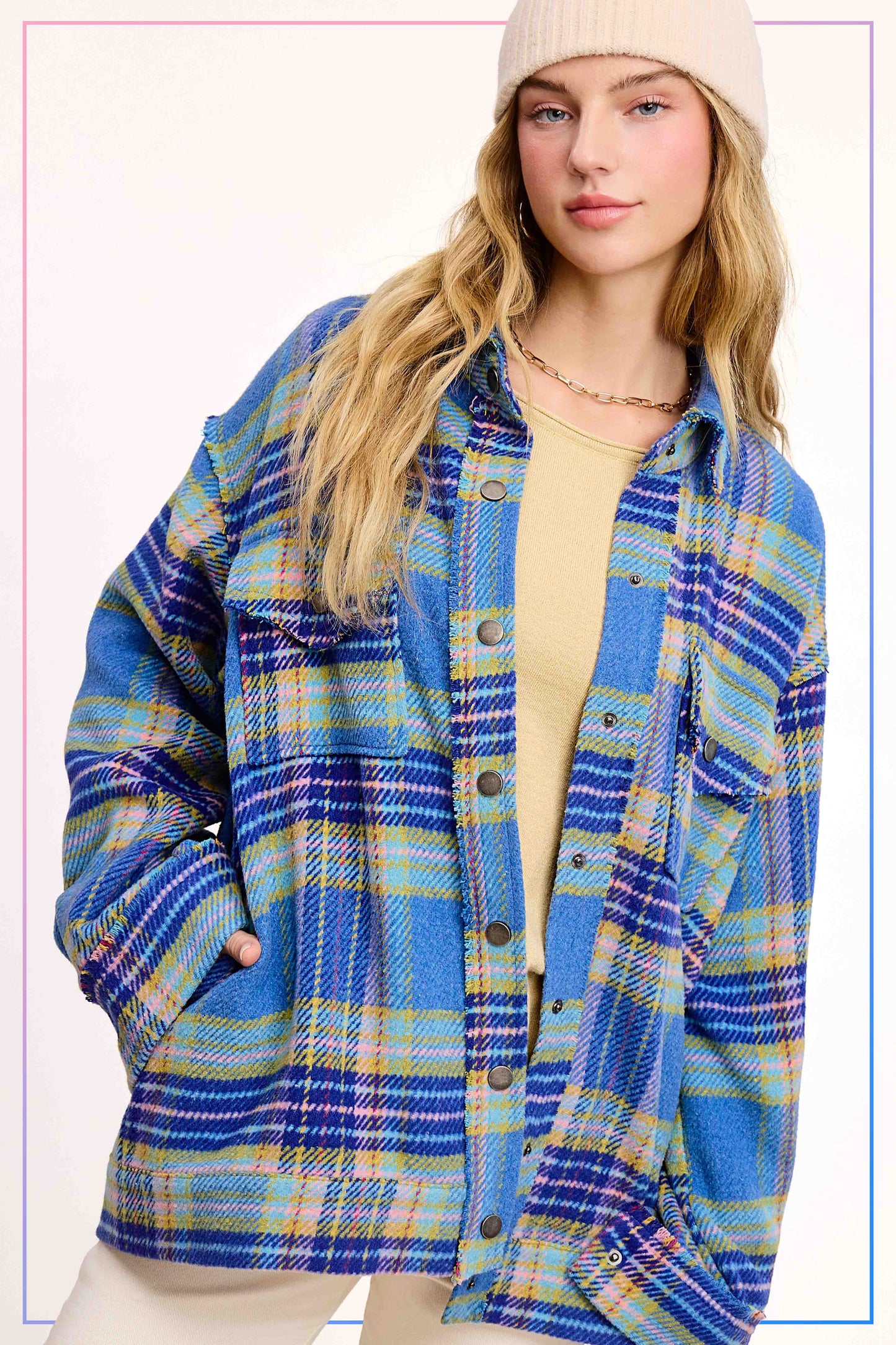 LaMiel Loose Fit Faw Edge Shacket