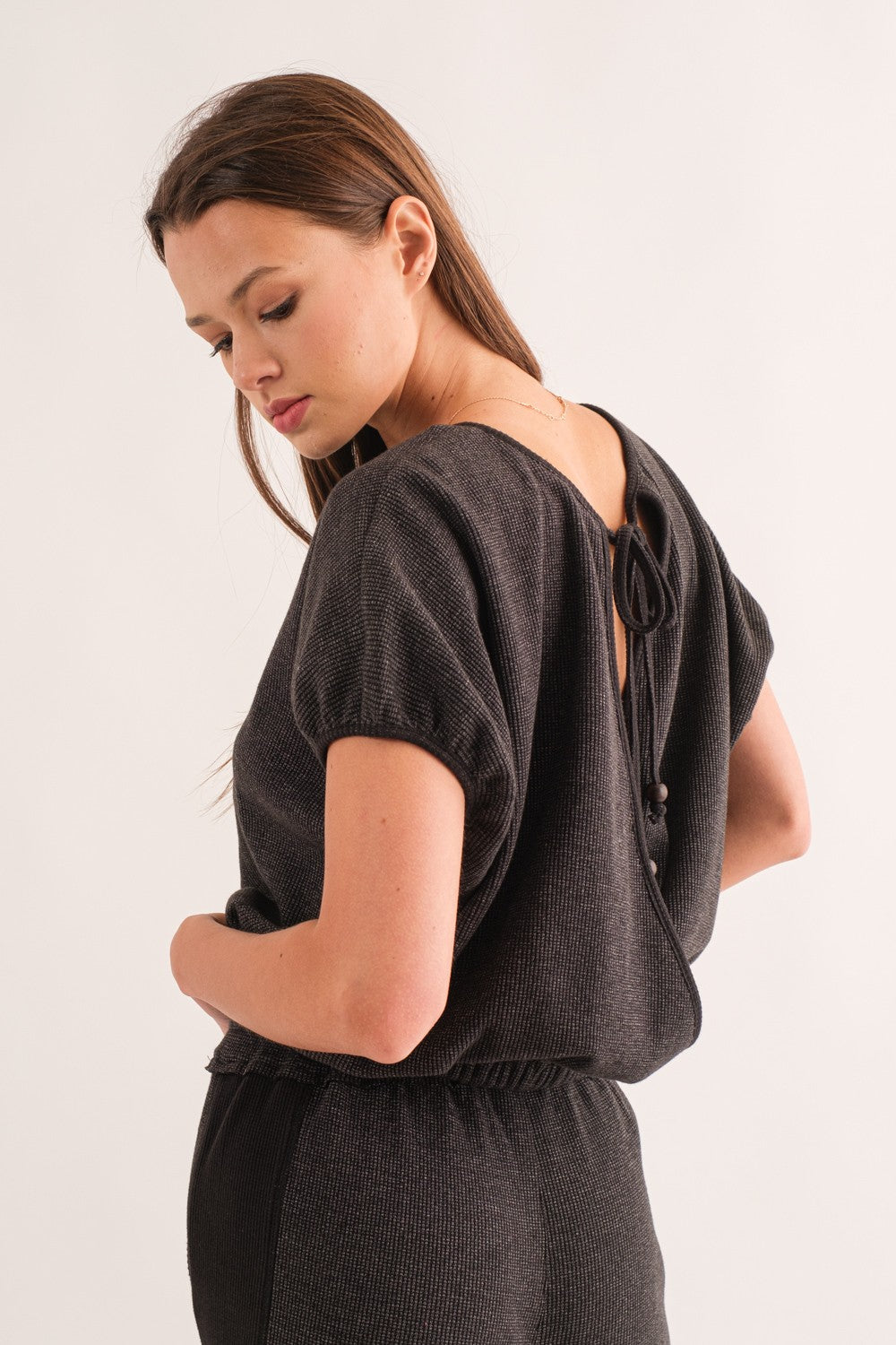 Waffle Puff Shoulder Knit Top