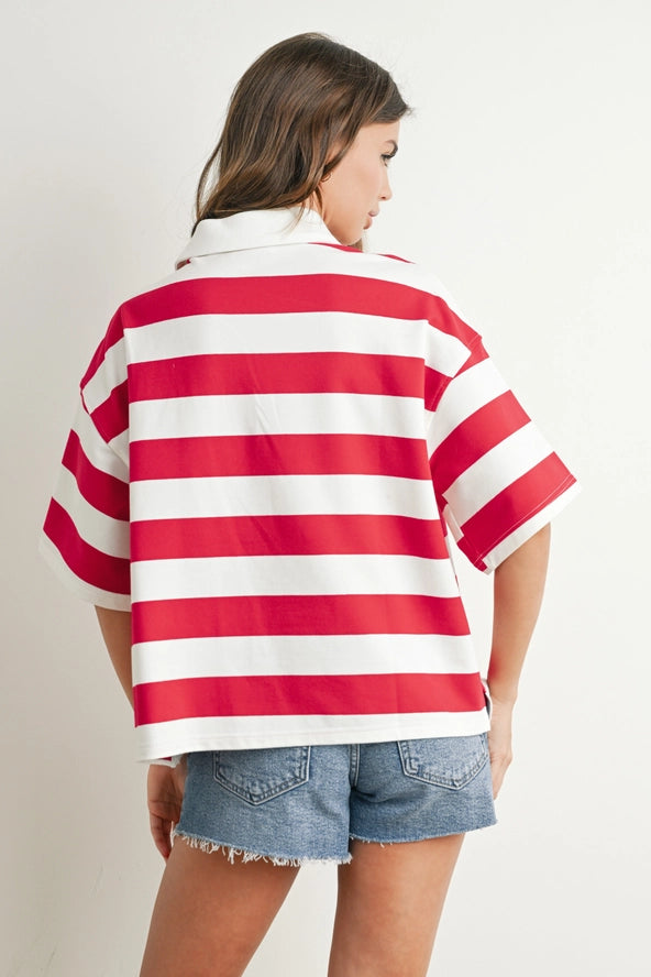 Buttermelon Striped Oversized Polo Shirt