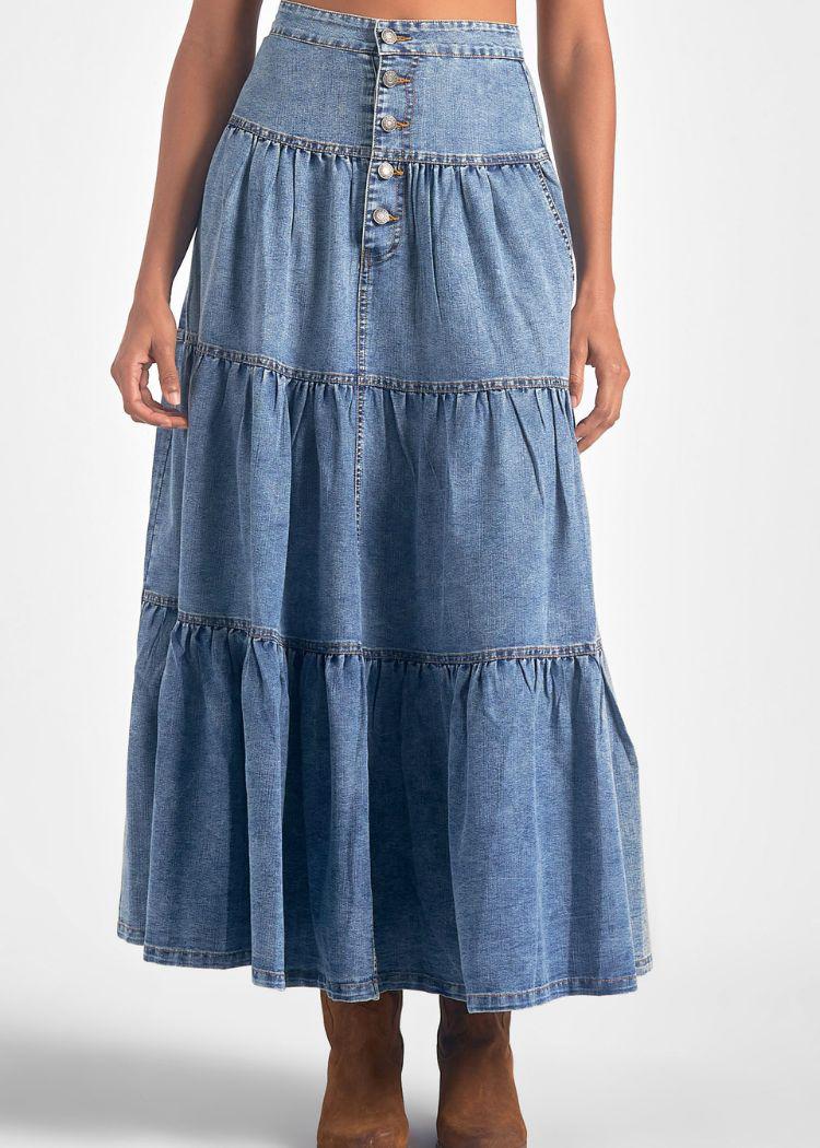Elan Tiered Denim Skirt