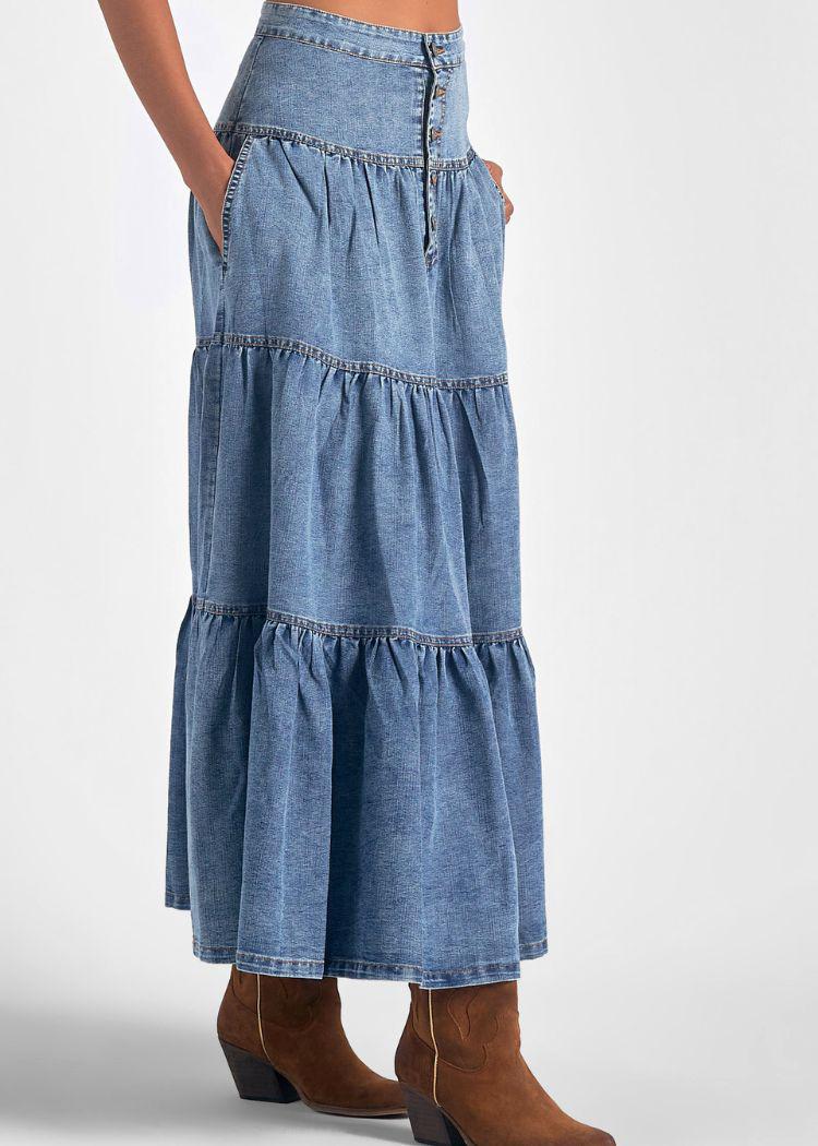 Elan Tiered Denim Skirt