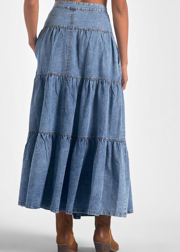 Elan Tiered Denim Skirt