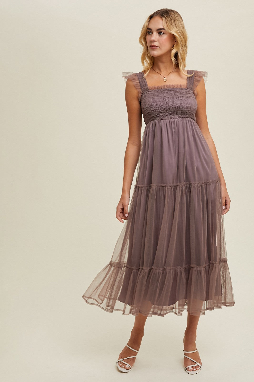Wishlist Organza Tiered Midi Dress
