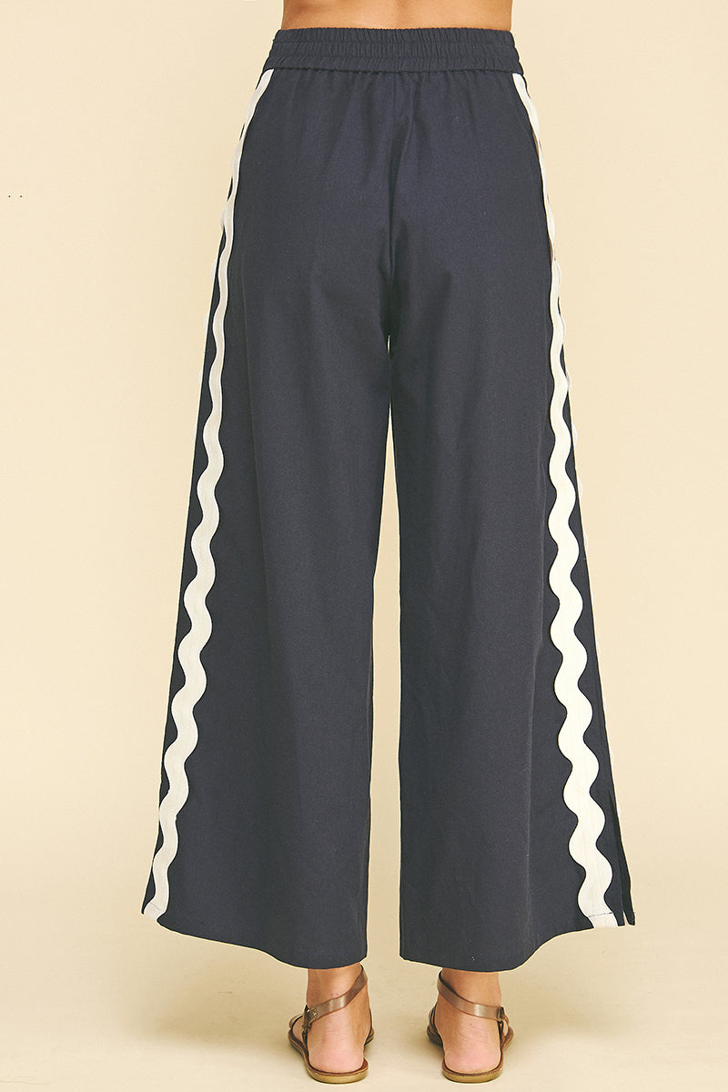 Pinch Embroidered Detail Wide Leg Pants