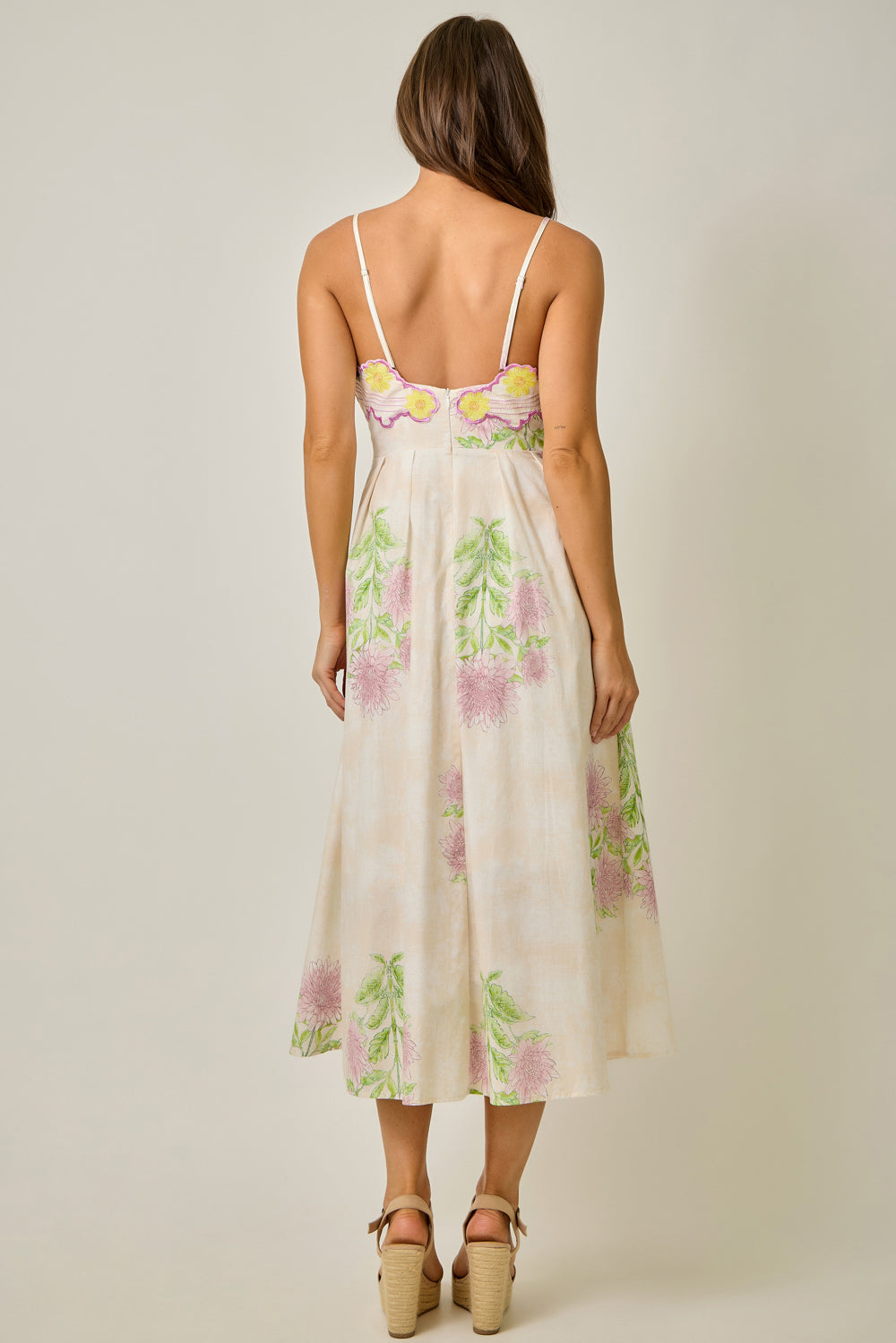Mystree Embroidered Floral Midi Dress