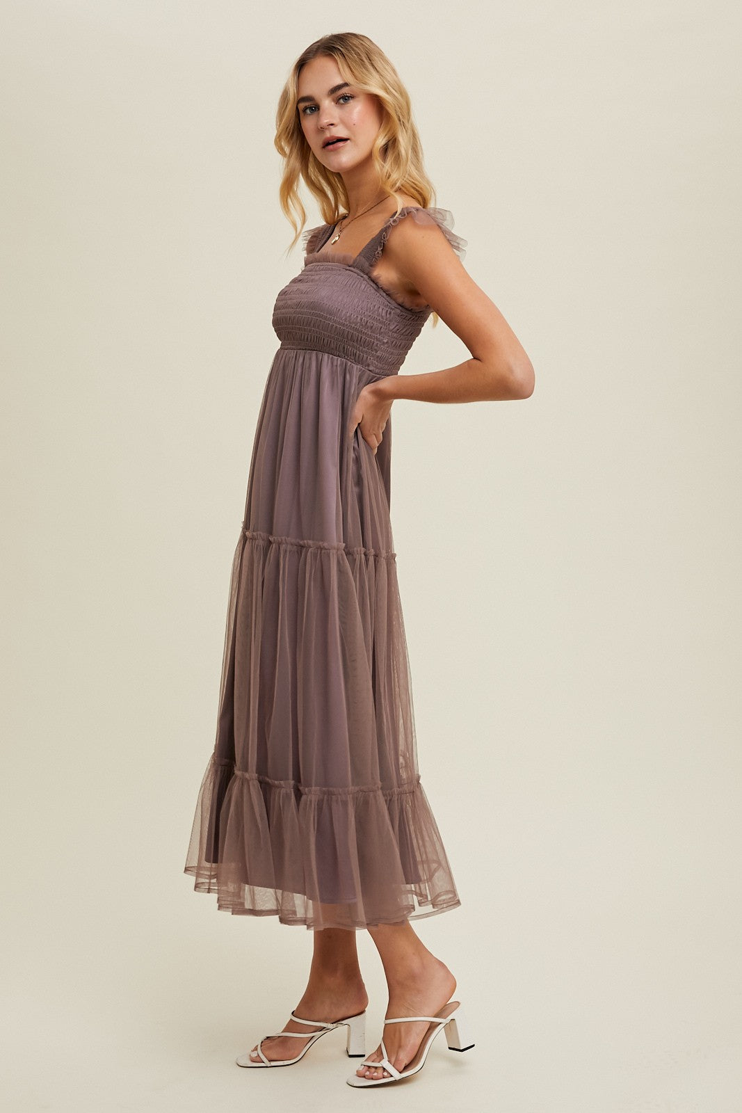 Wishlist Organza Tiered Midi Dress