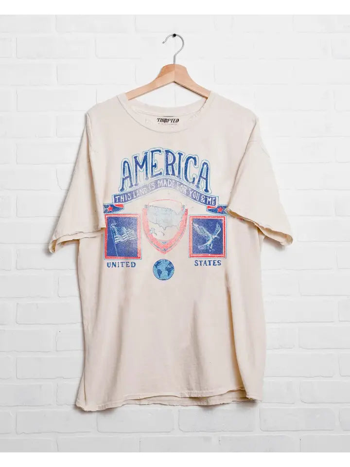 LivyLu 4th of July America Patch Off Graphic Tee