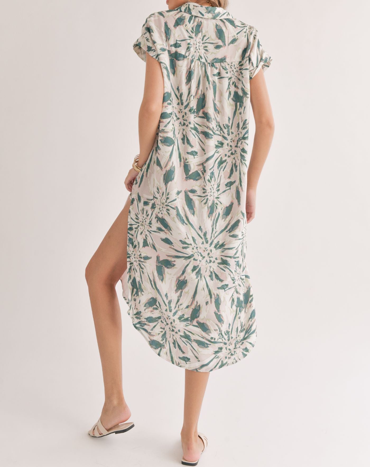 Moon and Back Button Down Maxi Shirt Dress