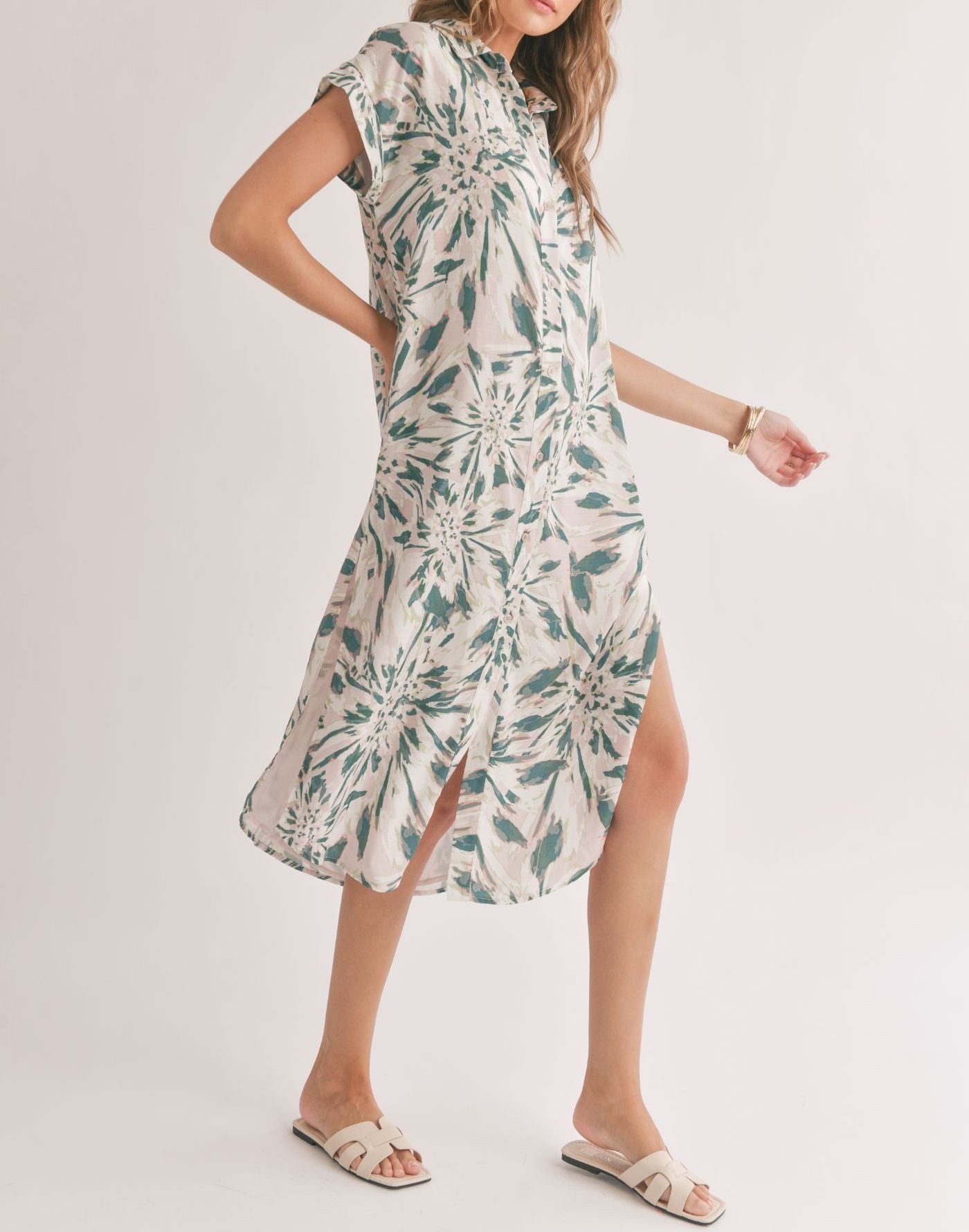 Moon and Back Button Down Maxi Shirt Dress