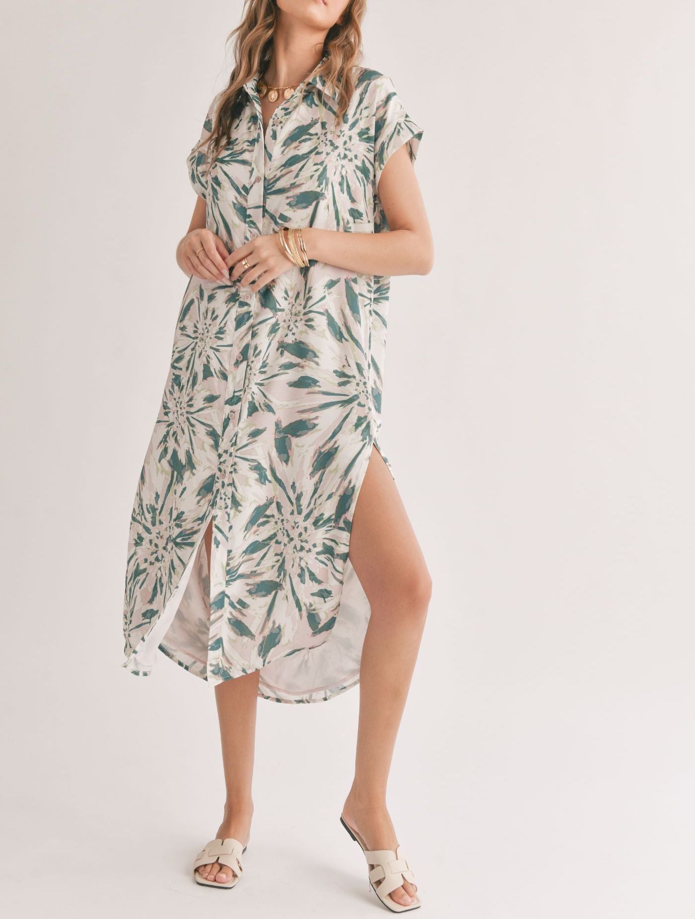 Moon and Back Button Down Maxi Shirt Dress