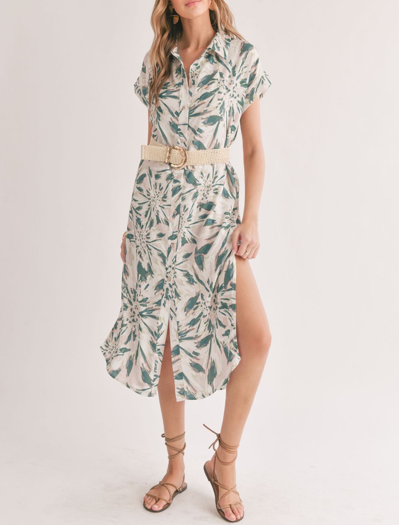 Moon and Back Button Down Maxi Shirt Dress