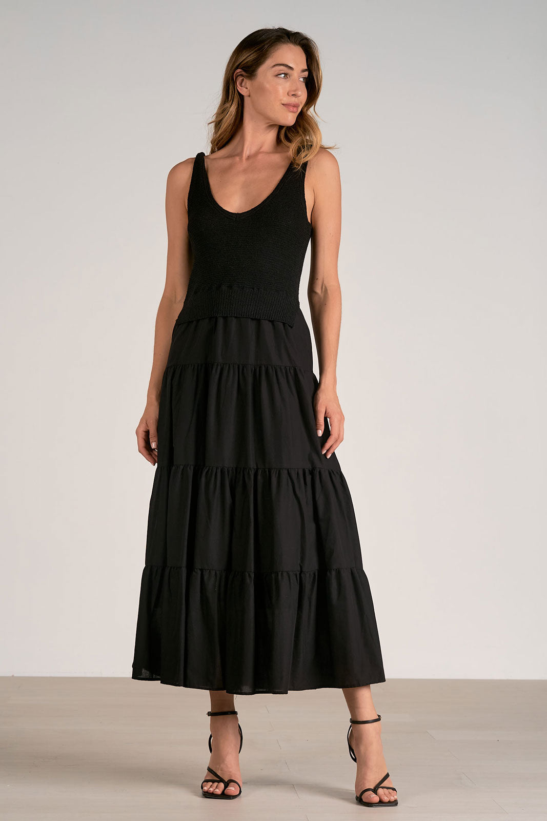 Elan Midi Woven & Knit Mix Dress