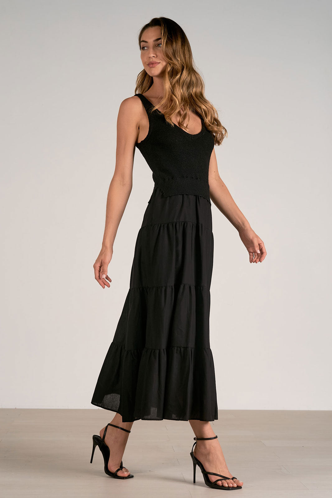 Elan Midi Woven & Knit Mix Dress