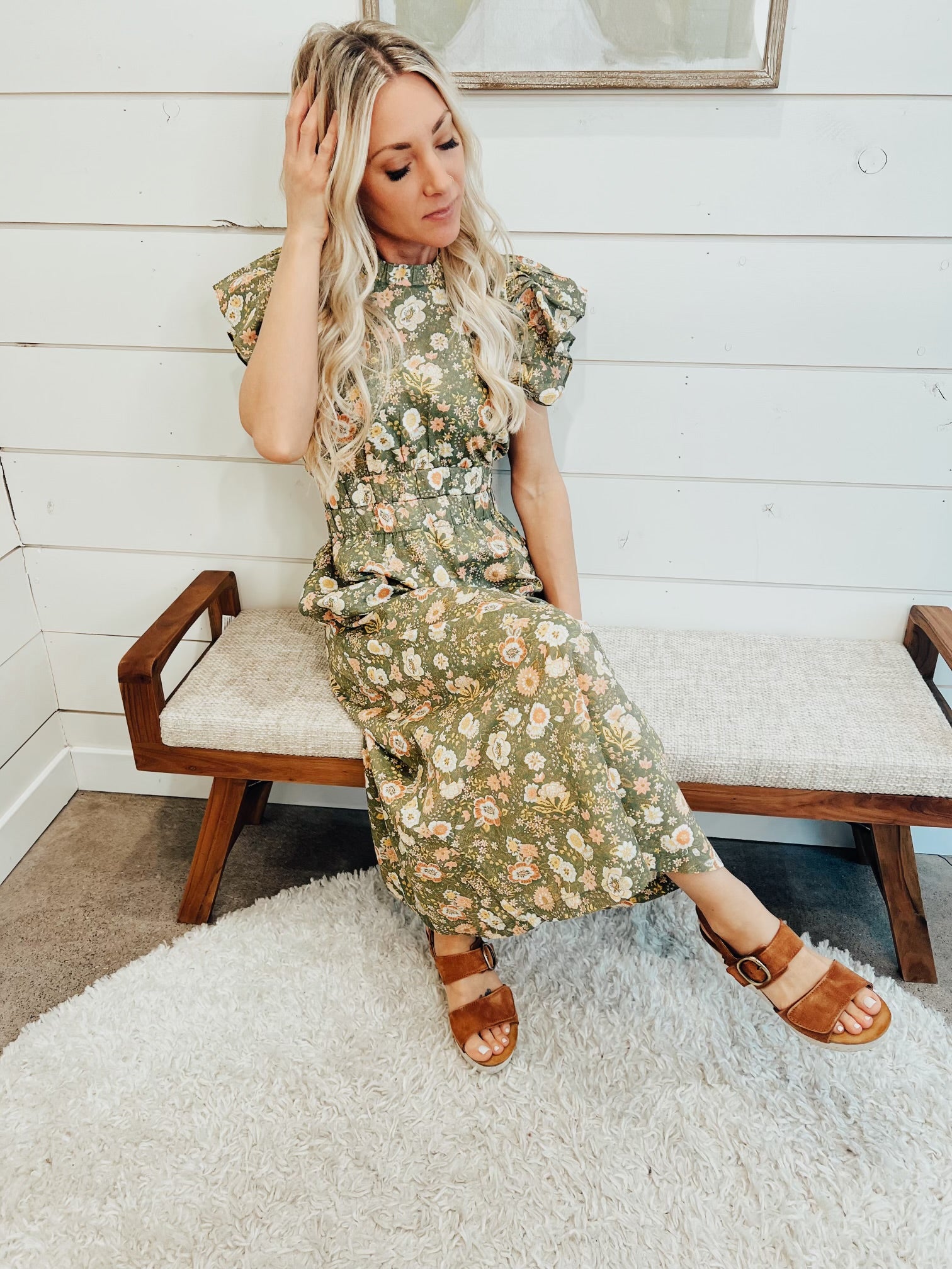 slim fit dress slacks Elan Midi Ruffle Sleeve Dress