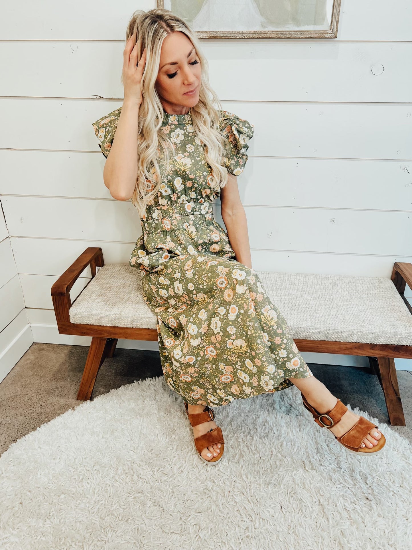 Elan Midi Ruffle Sleeve Dress