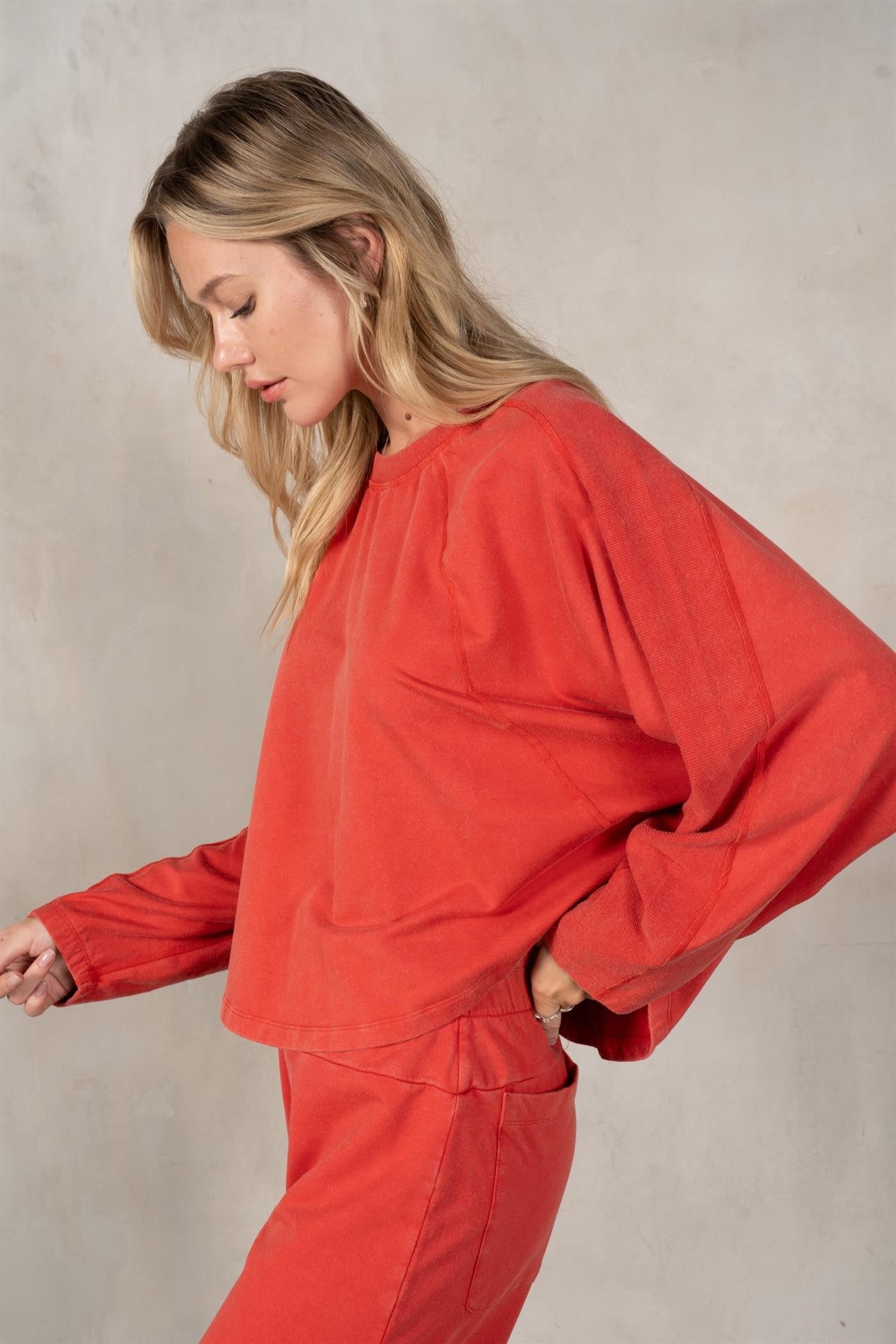 Slouchy Cropped Raglan Sleeve Pullover