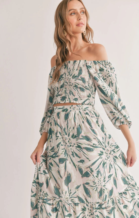 Moon and Back Smocked Square Neck Top