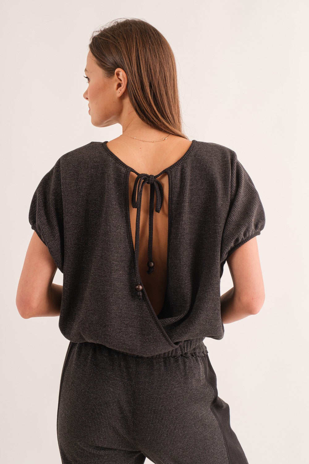 Waffle Puff Shoulder Knit Top