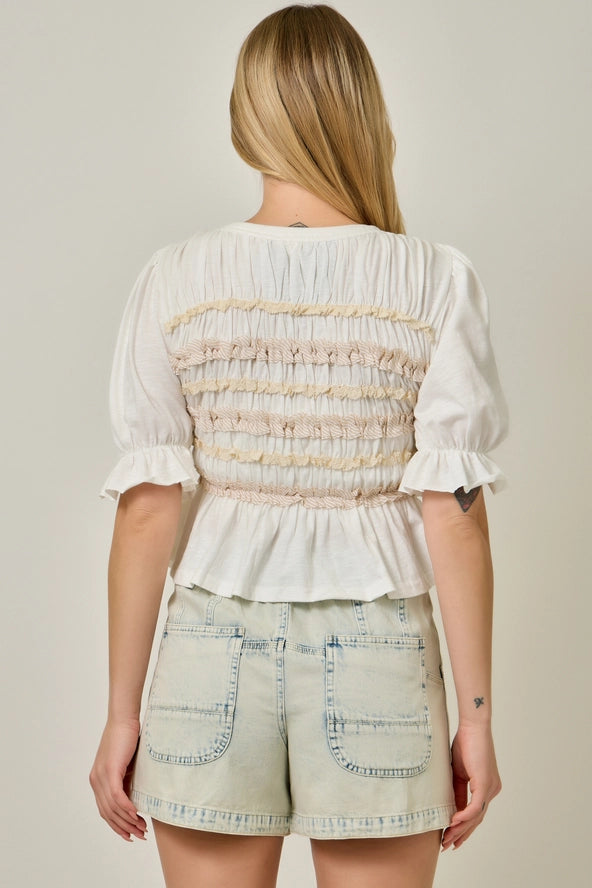 Mystree Lace and Poplin Stripe Top