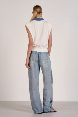 Elan Mix Media Cap Sleeve Sweater