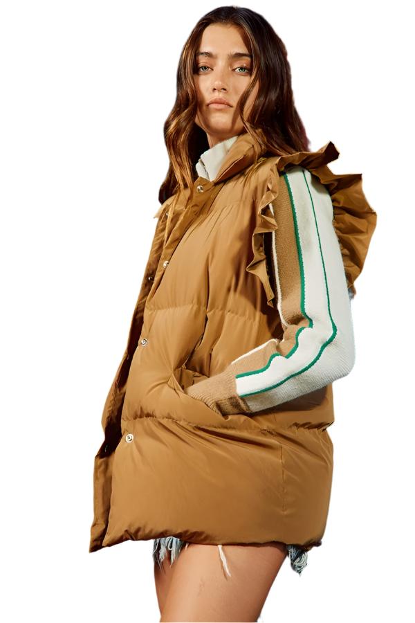Ruffle Sleeve Down Vest