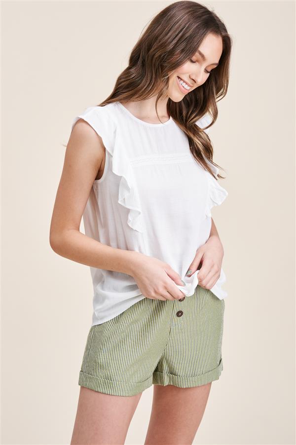 Round Neck Ruffle Sleeve Blouse