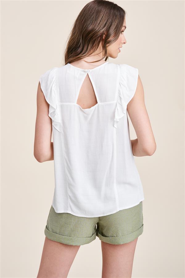 Round Neck Ruffle Sleeve Blouse