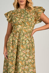 Elan Midi Ruffle Sleeve Dress