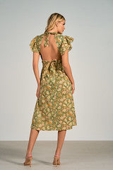 Elan Midi Ruffle Sleeve Dress