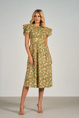 Elan Midi Ruffle Sleeve Dress