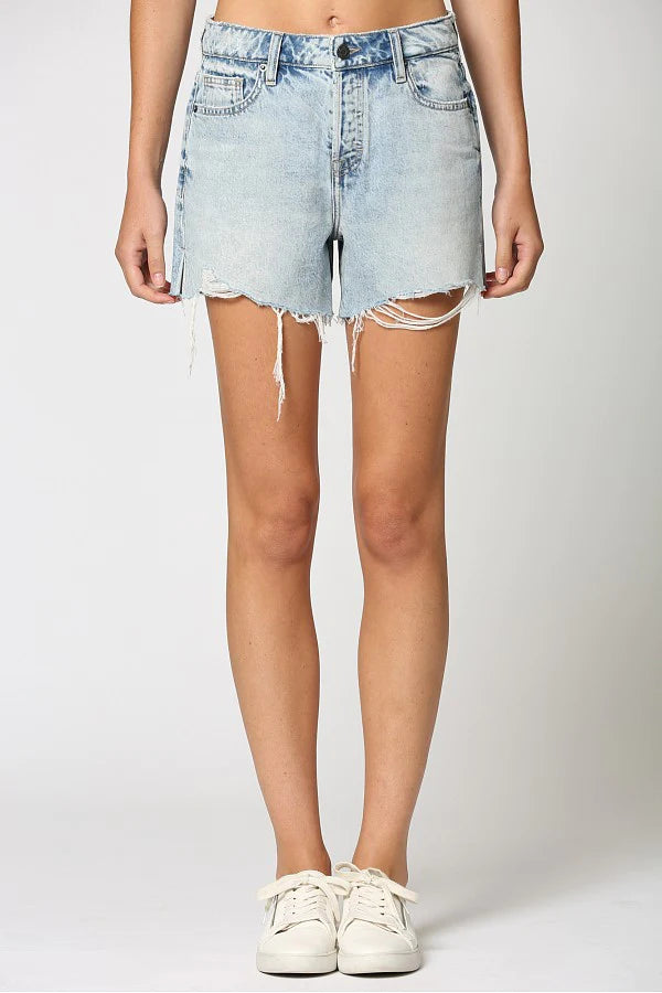 Sofie Vintage Wash Distressed Frayed Mom Shorts