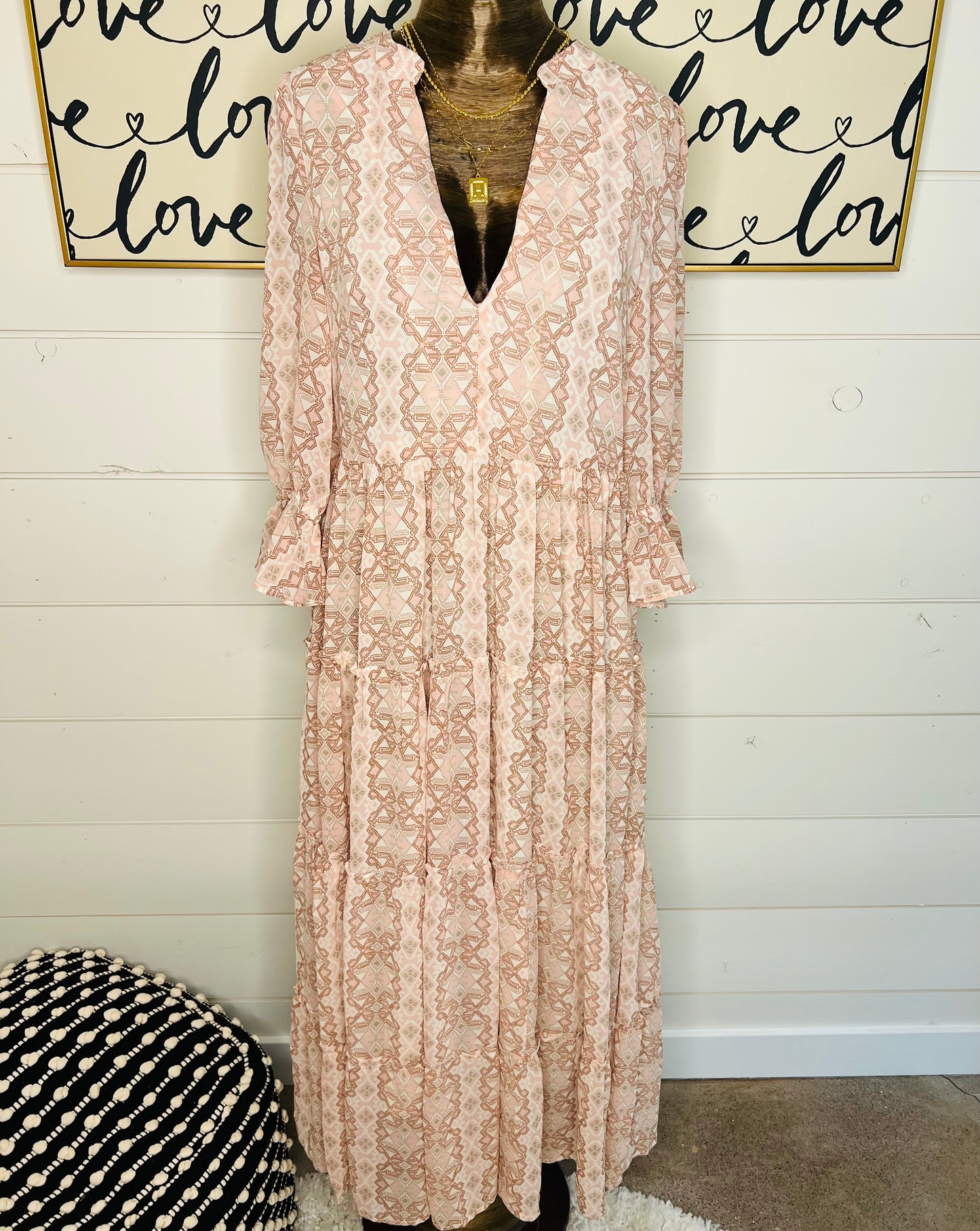 Elan Aztec Tiered Maxi Dress