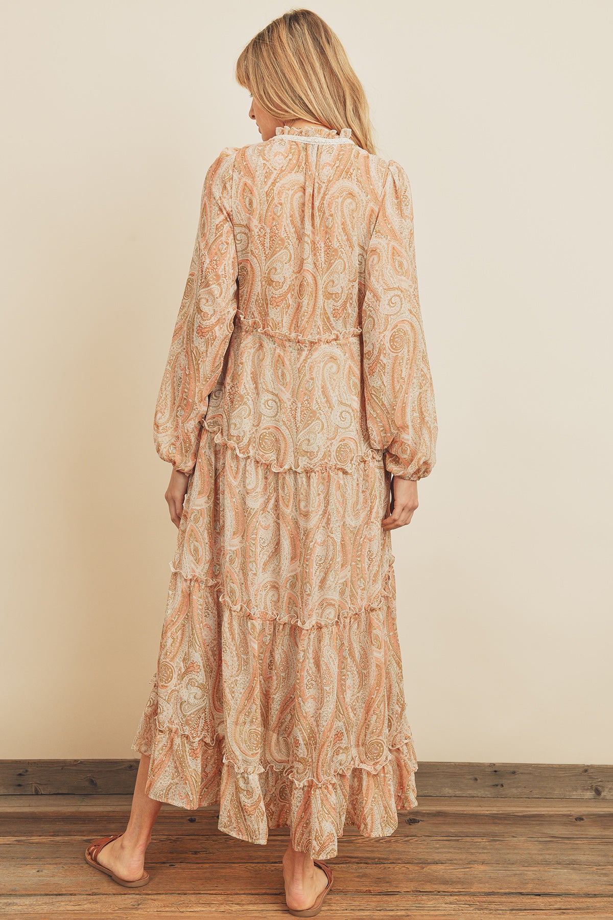 Paisley Lace Trim Tiered Dress
