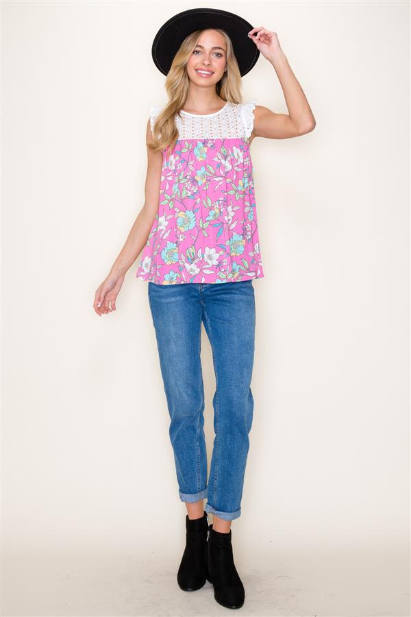 Eyelet Yoke Floral Top