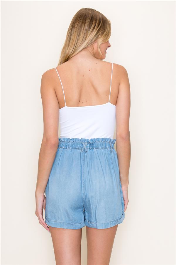 Ruffle detailed top shorts in Light denim