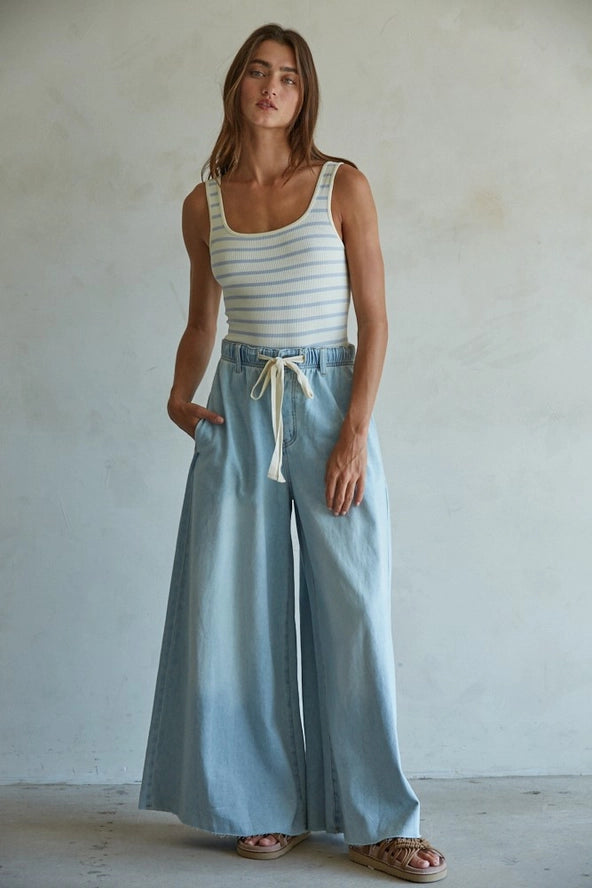 By Together Denim Drawstring Wide Leg Pants