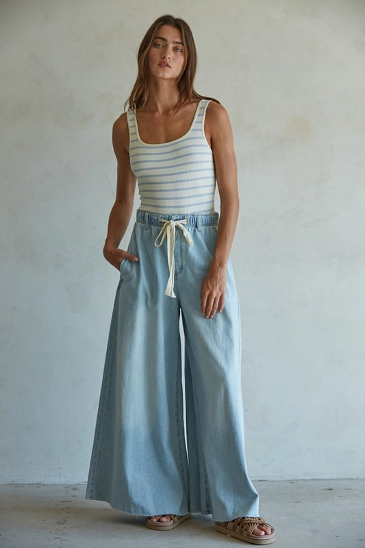 By Together Denim Drawstring Wide Leg Pants