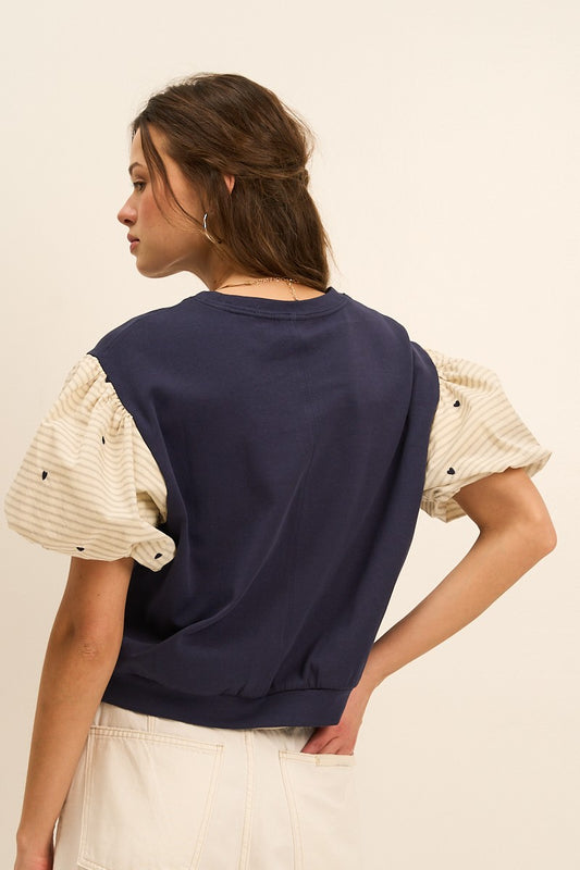 The Greii Heart Detail Puff Sleeve Knit Top