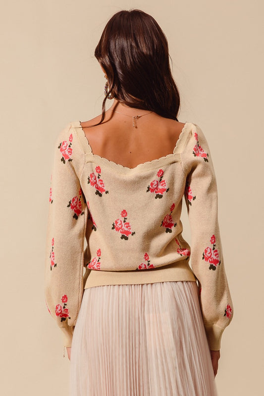 So Me Floral Square Neck Sweater