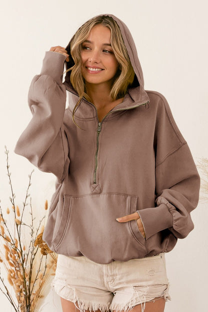 Elastic hem fleece hoodie