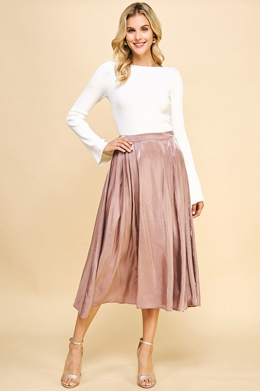Pinch Satin Pleated Maxi Skirt