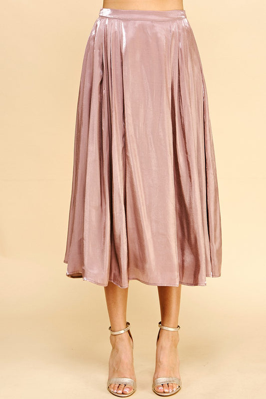Pinch Satin Pleated Maxi Skirt