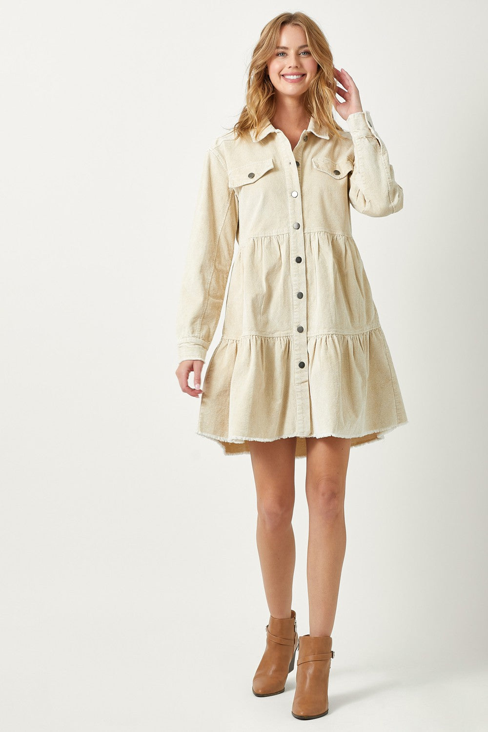 Mystree Corduroy Tiered Shirt Dress