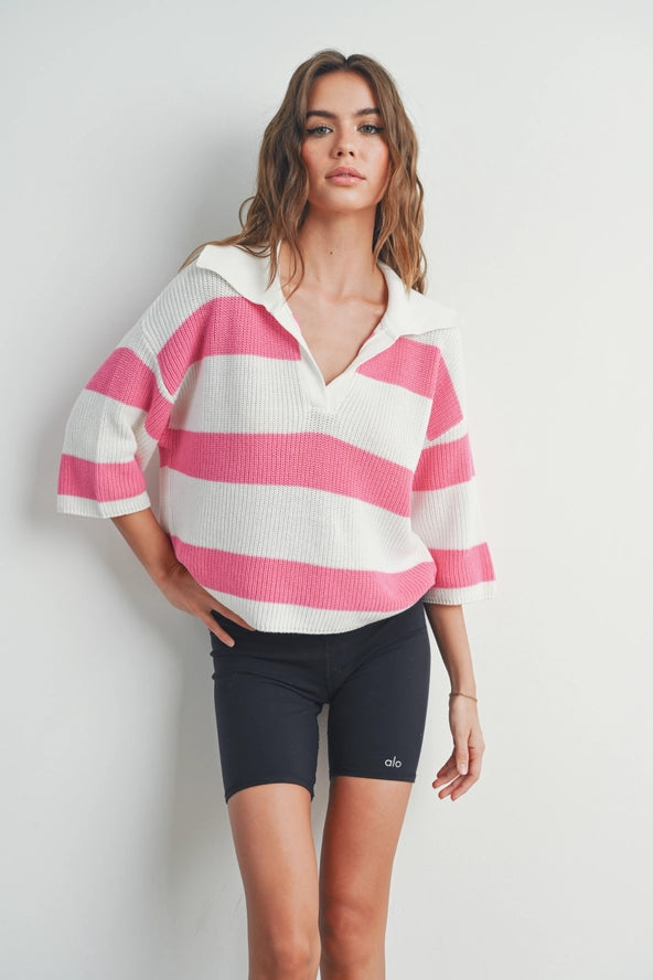 Buttermelon V-Neck Striped Sweater