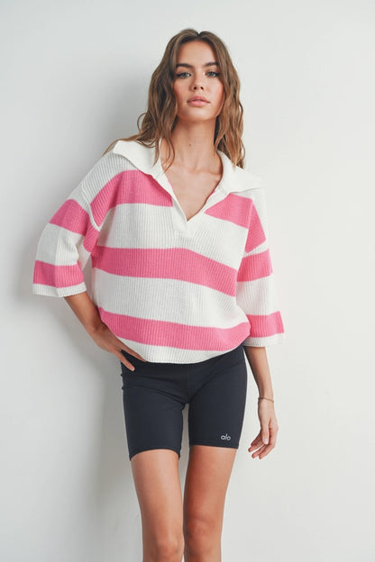 Buttermelon V-Neck Striped Sweater